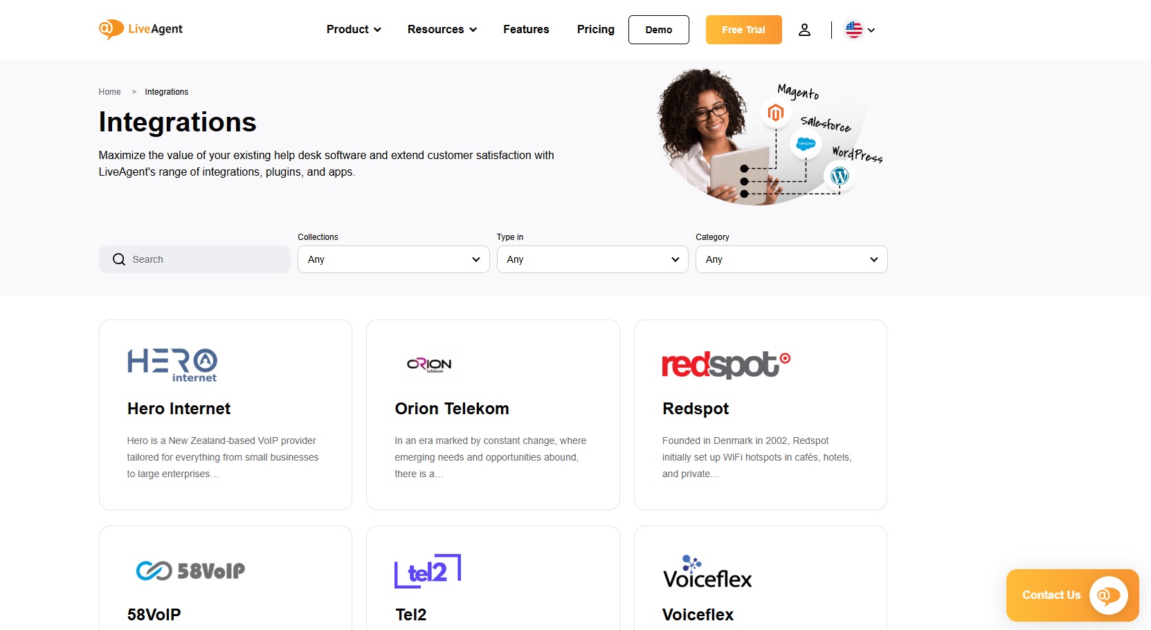 Screenshot der Integrationen von LiveAgent
