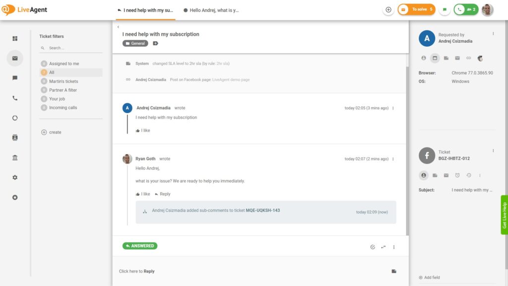 Antworten Sie direkt von LiveAgent auf Facebook-Kommentare