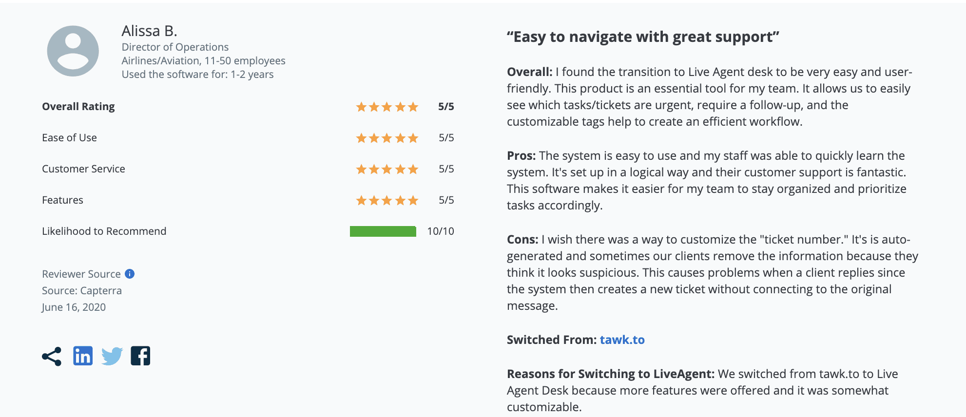 LiveAgent-Bewertung auf Capterra