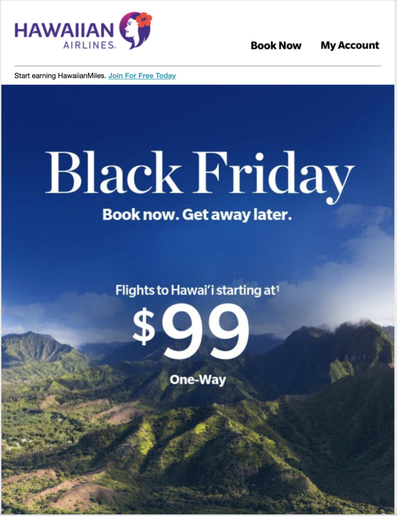 Hawaiian Airlines Black Friday E-Mail-Kampagne