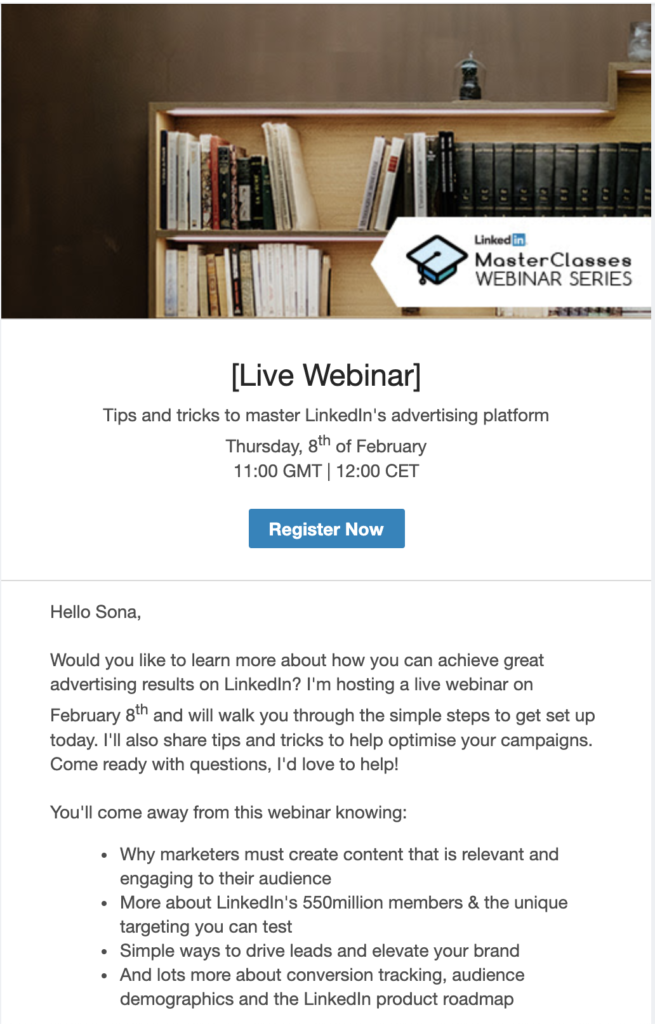 LinkedIn Webinar Sneak Peek E-Mail-Vorlage