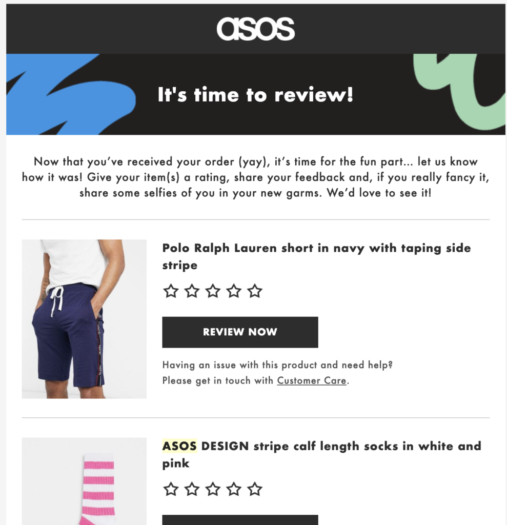 Post-Purchase-E-Mail-Vorlage von ASOS
