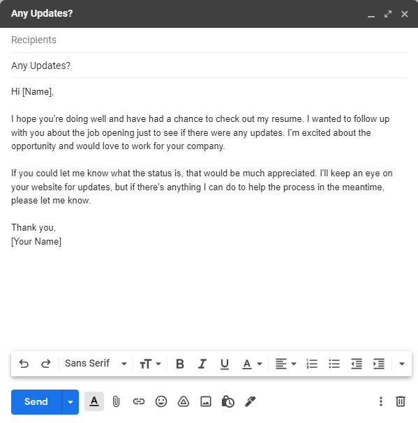 Second email after interview - template
