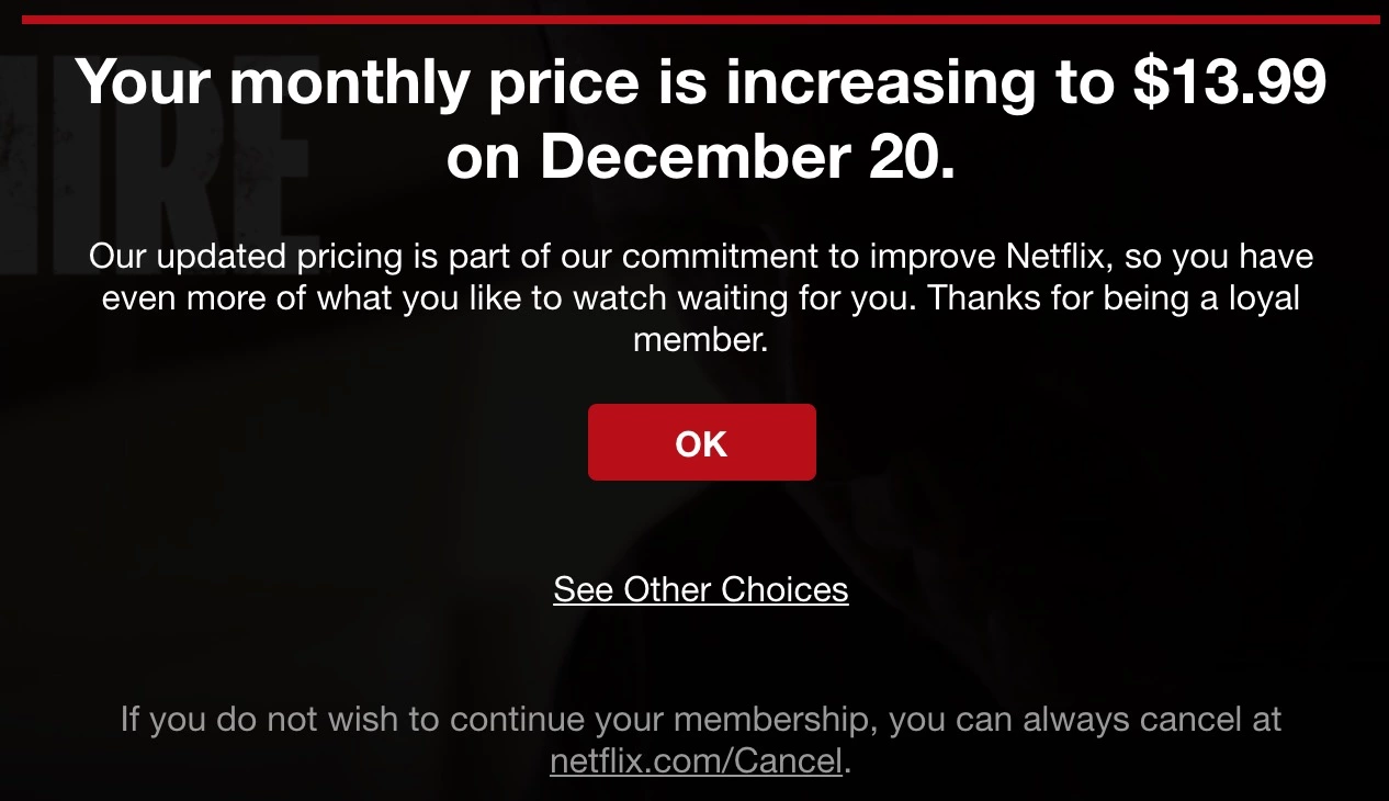 Netflix Preiserhöhungs-E-Mail-Vorlage