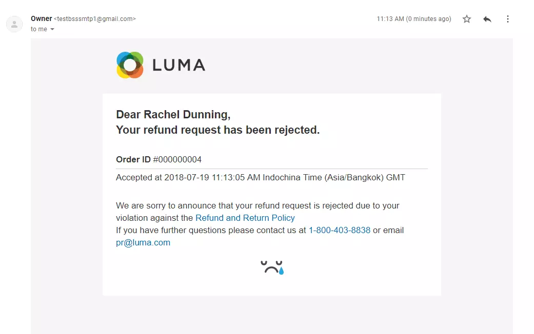 Beispiel einer Rückerstattungsanfrage-Ablehnungs-E-Mail