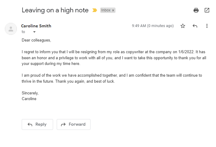 Kündigungsemail-Beispiel