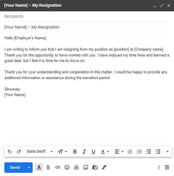 E-Mail-Vorlage - Kündigung