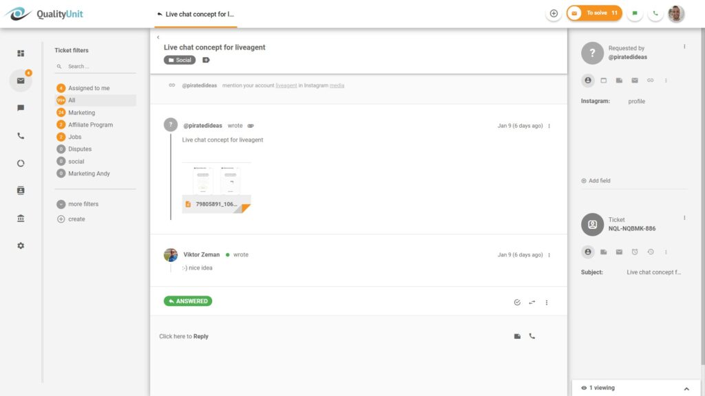 Antworten Sie auf Social-Media-Anfragen direkt von LiveAgent