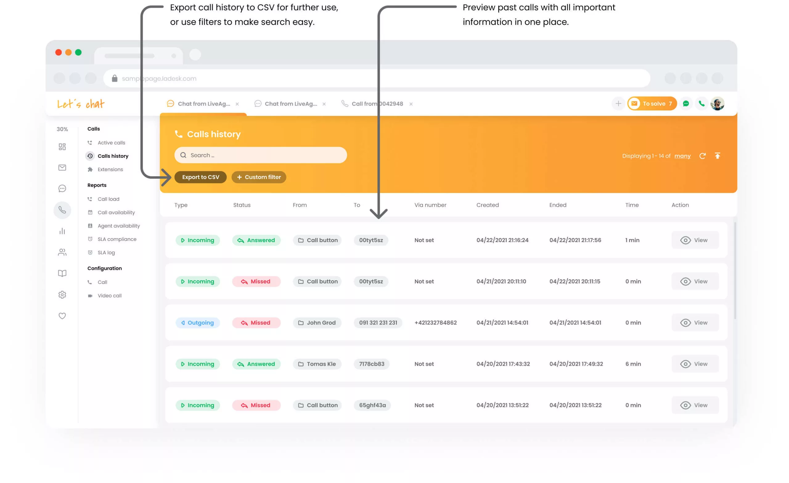 LiveAgent Anrufverlauf