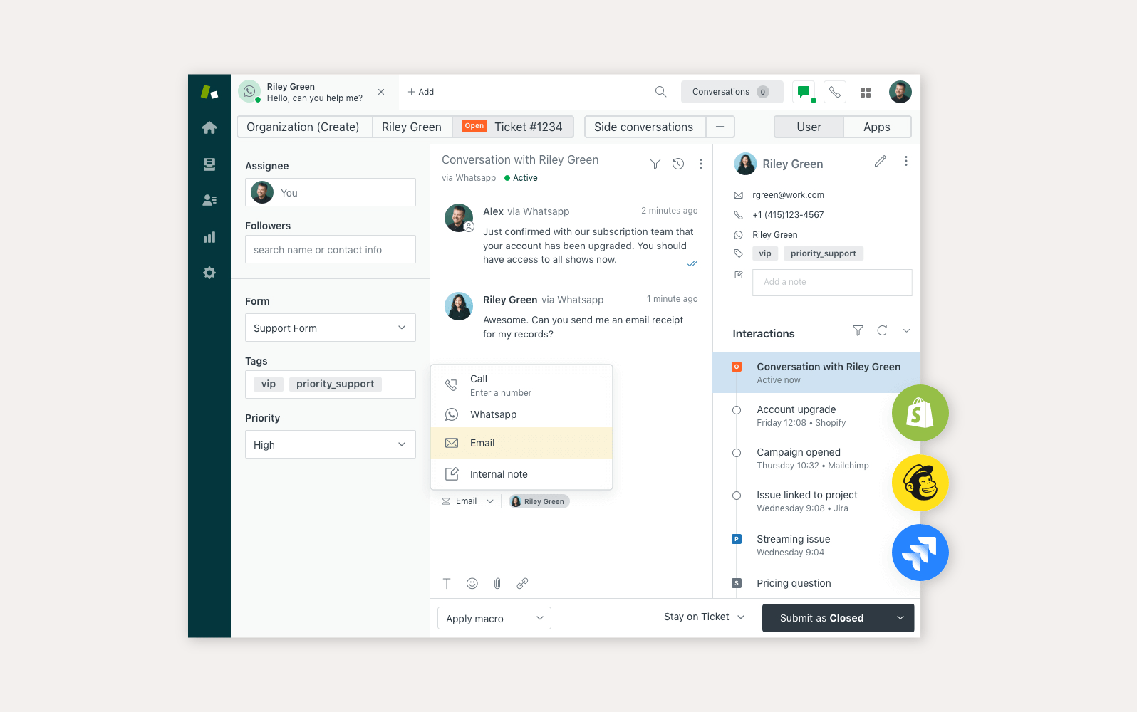 Zendesk-Call-Center-Oberfläche