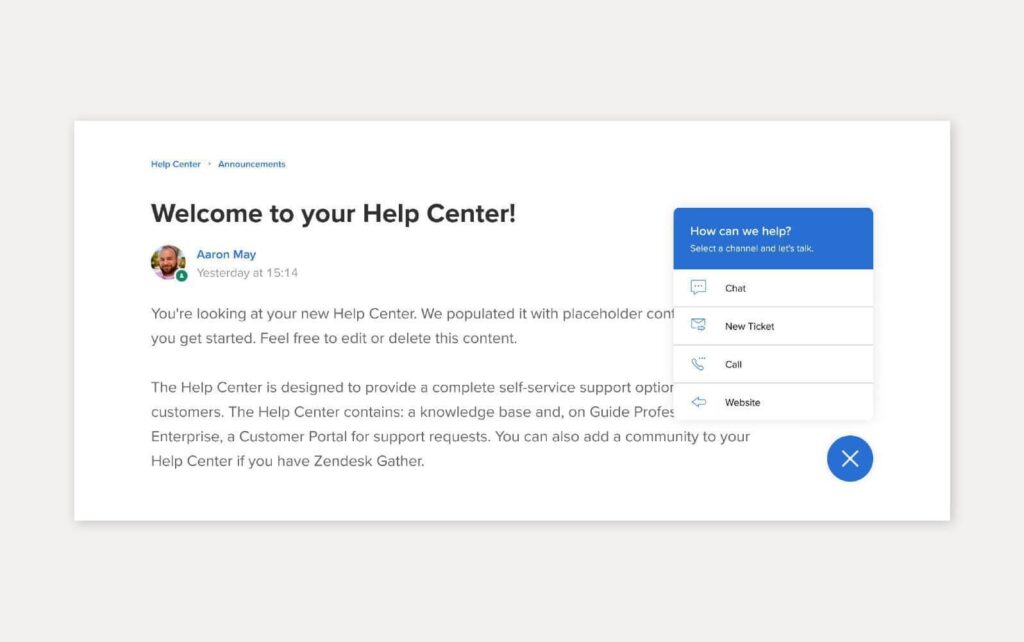 Beispiel für eine Wissensdatenbank mit Zendesk