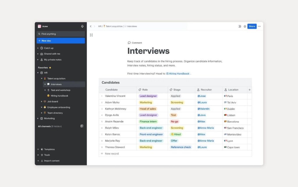 Beispiel einer Wissensdatenbank mit Slite