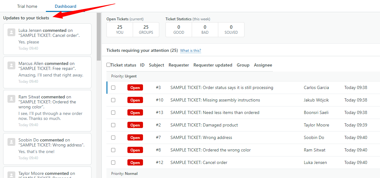 Screenshot von Zendesk-Ticket-Updates